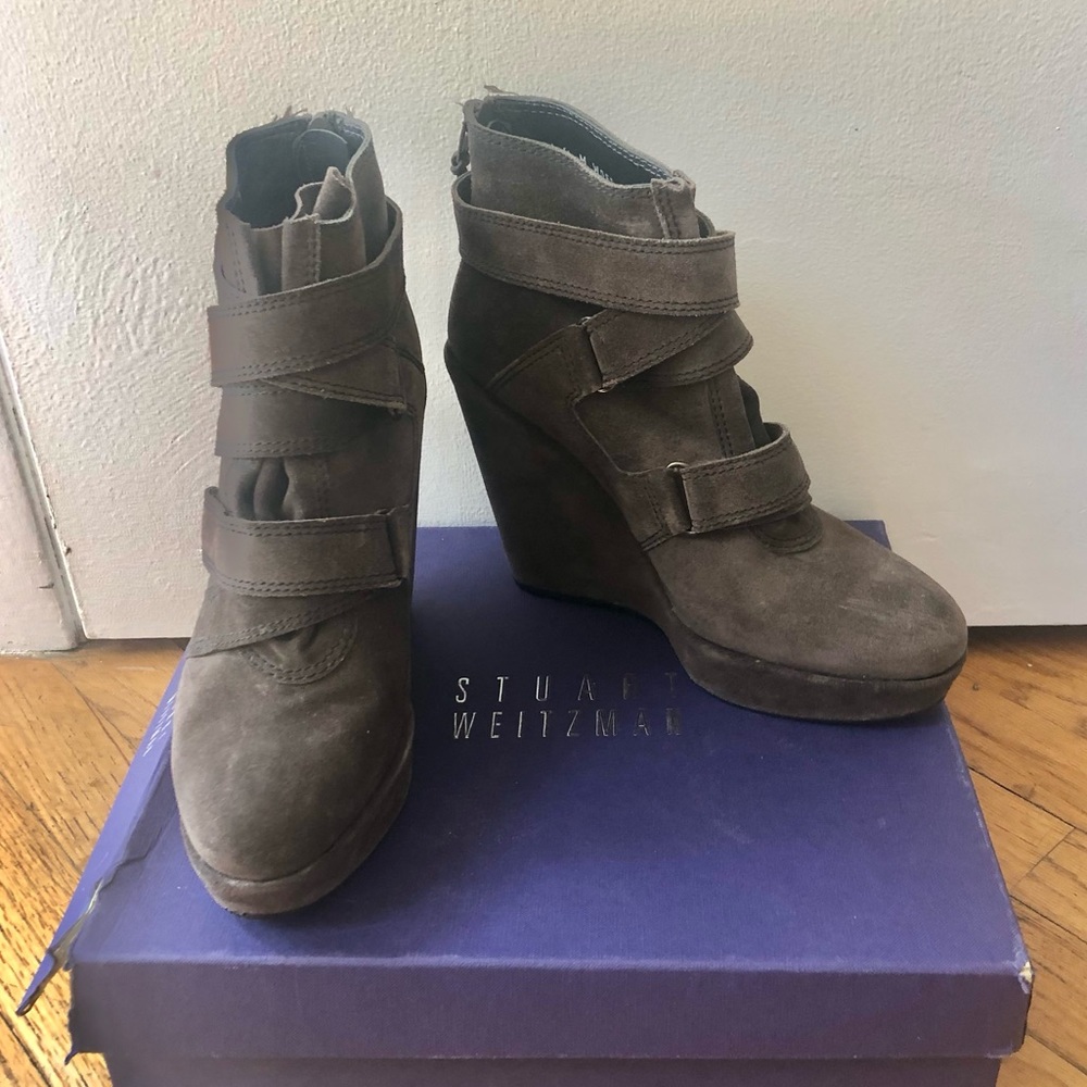 Stuart Weitzman Wild Child Suede Wedge Wraparound Bootie